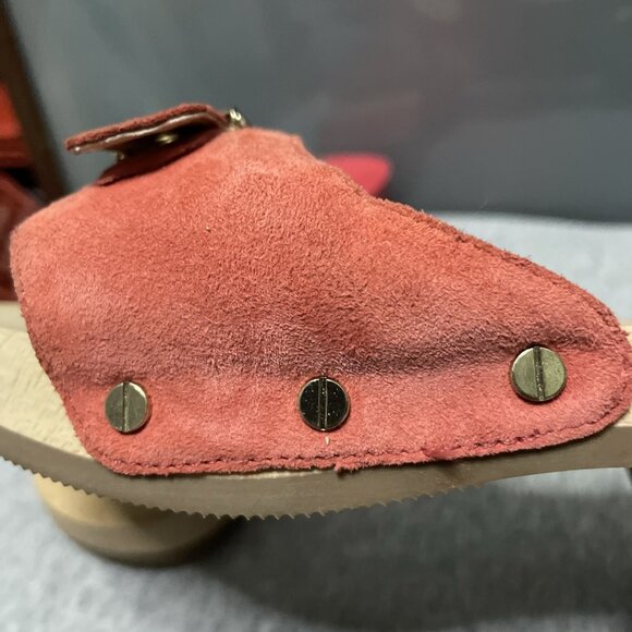 Dr Scholls Classic Original Collection Size 9 Wooden Sandals Red Ombré Leather - Picture 6 of 16